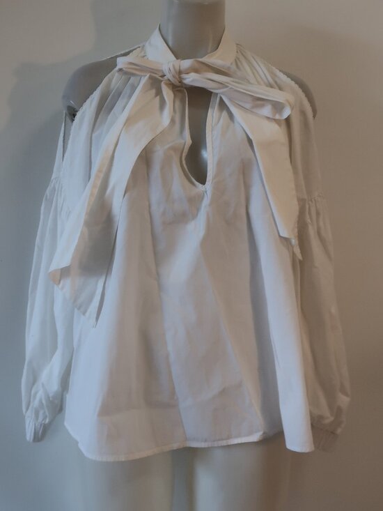 Mother of Pearl Tops - Womens Mother of Pearl No Frills White (Item-54) Cold Shoulder Tie Neck Top M